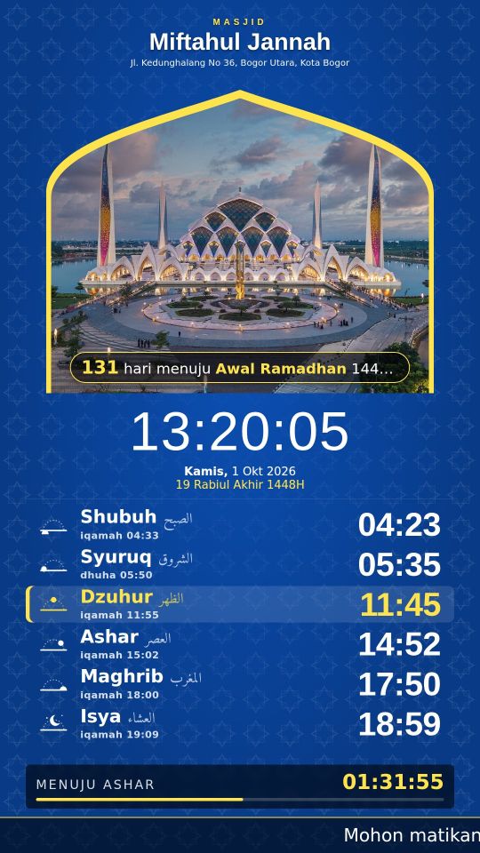 Tampilan tegak tema Mihrab Biru dengan foto Masjid Al-Jabbar