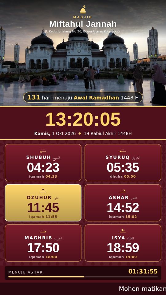 Tampilan tegak tema Marun Emas dengan foto Masjid Raya Baiturrahman